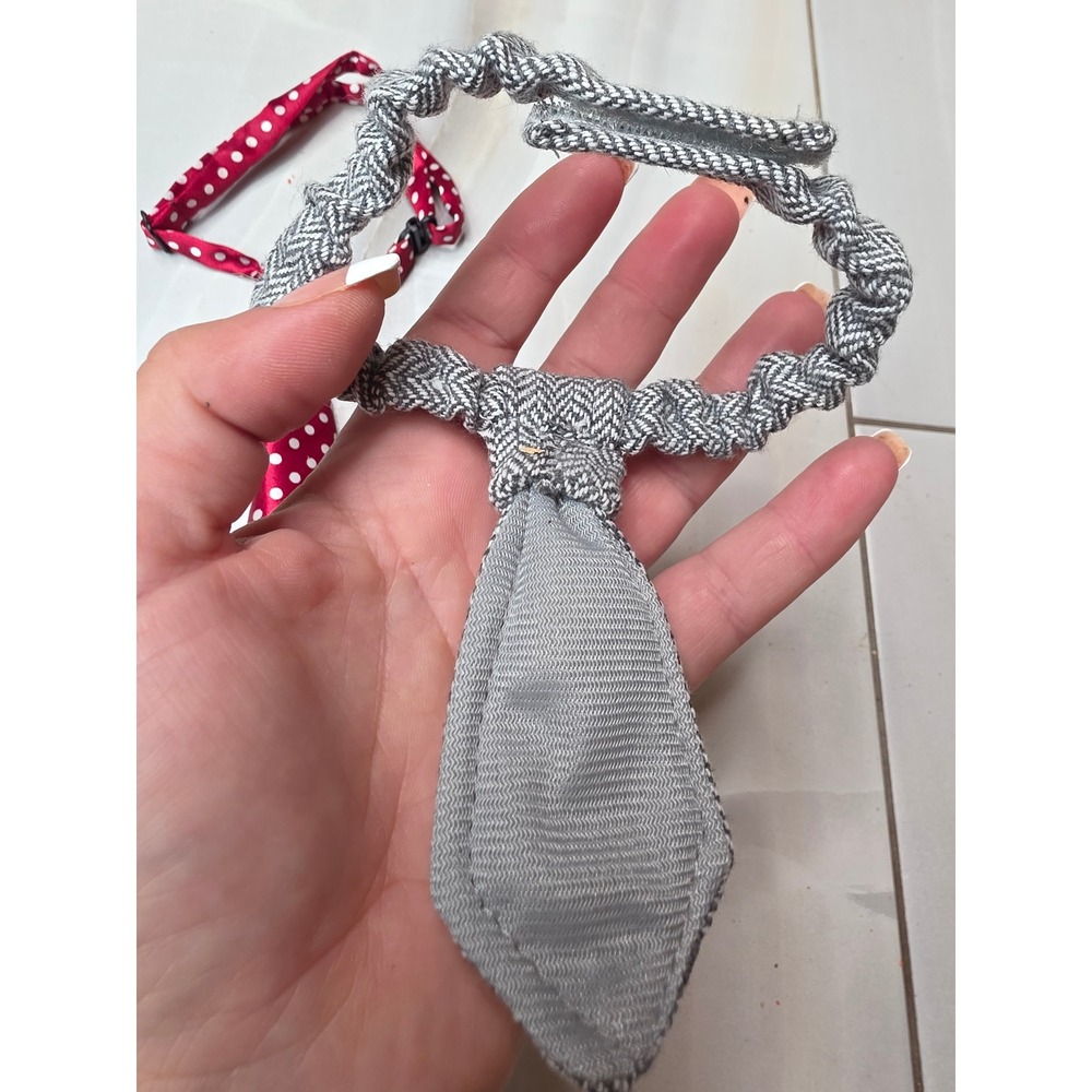 Lot of 2 Pet Neckties Red Polka Dot and Grey Herringbone for Small Dogs Cats A2 - Picture 5 of 16